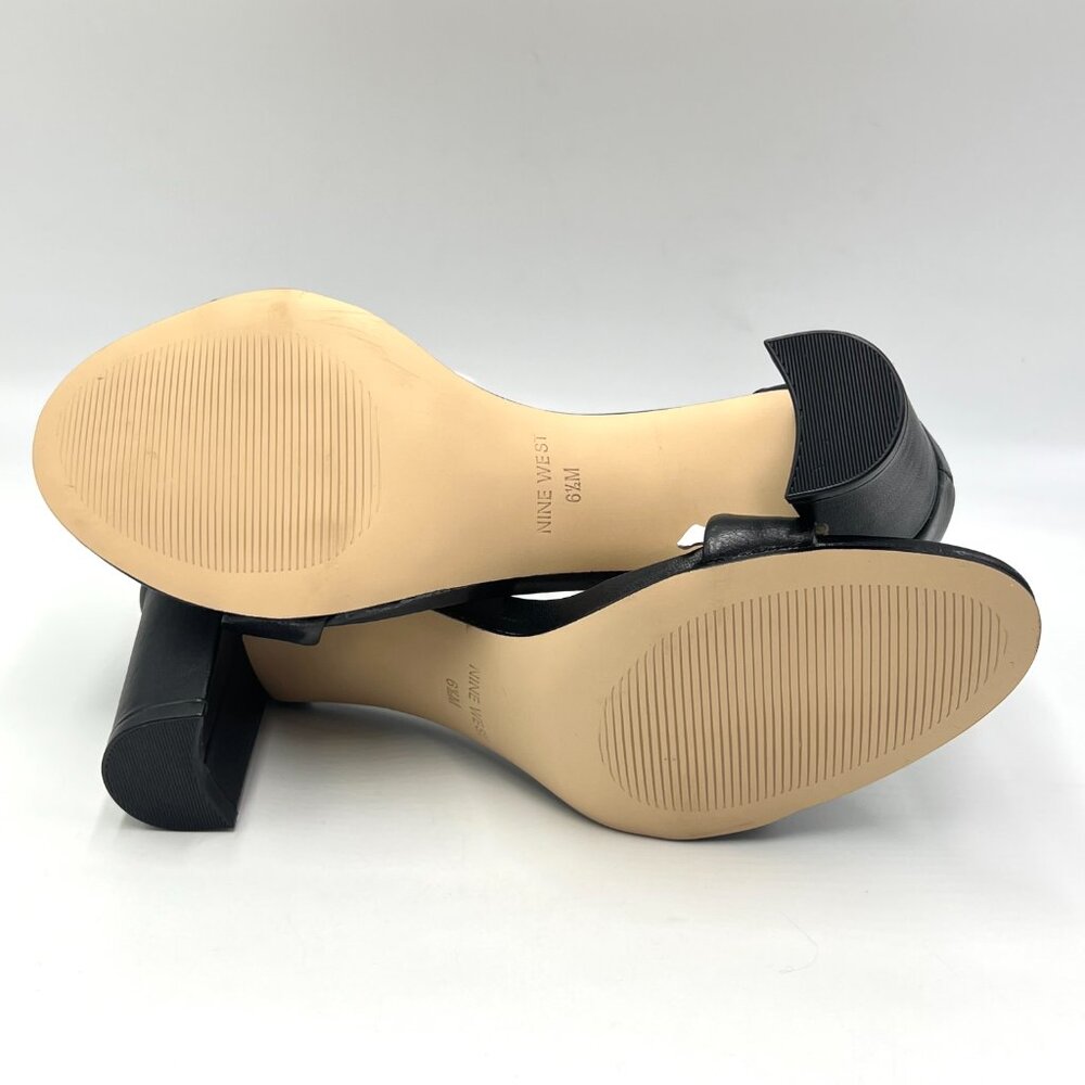 Nine West Womens 6.5 Pruce Black Leather Classic Block Heel Sandals Heels‎ Shoes - Picture 9 of 15